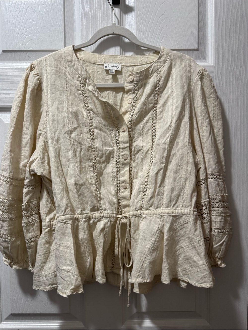Wonderly Cream Lace-Trim Peplum Tunic